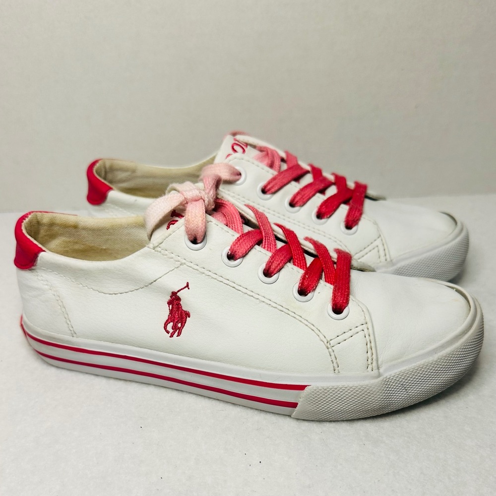 Kids Polo‎ Ralph Lauren White Red Pink Horse Logo Lace Up Sneakers Shoes Size 13